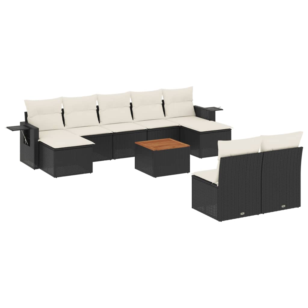 10 részes fekete polyrattan kerti ülőgarnitúra párnákkal (3224761)