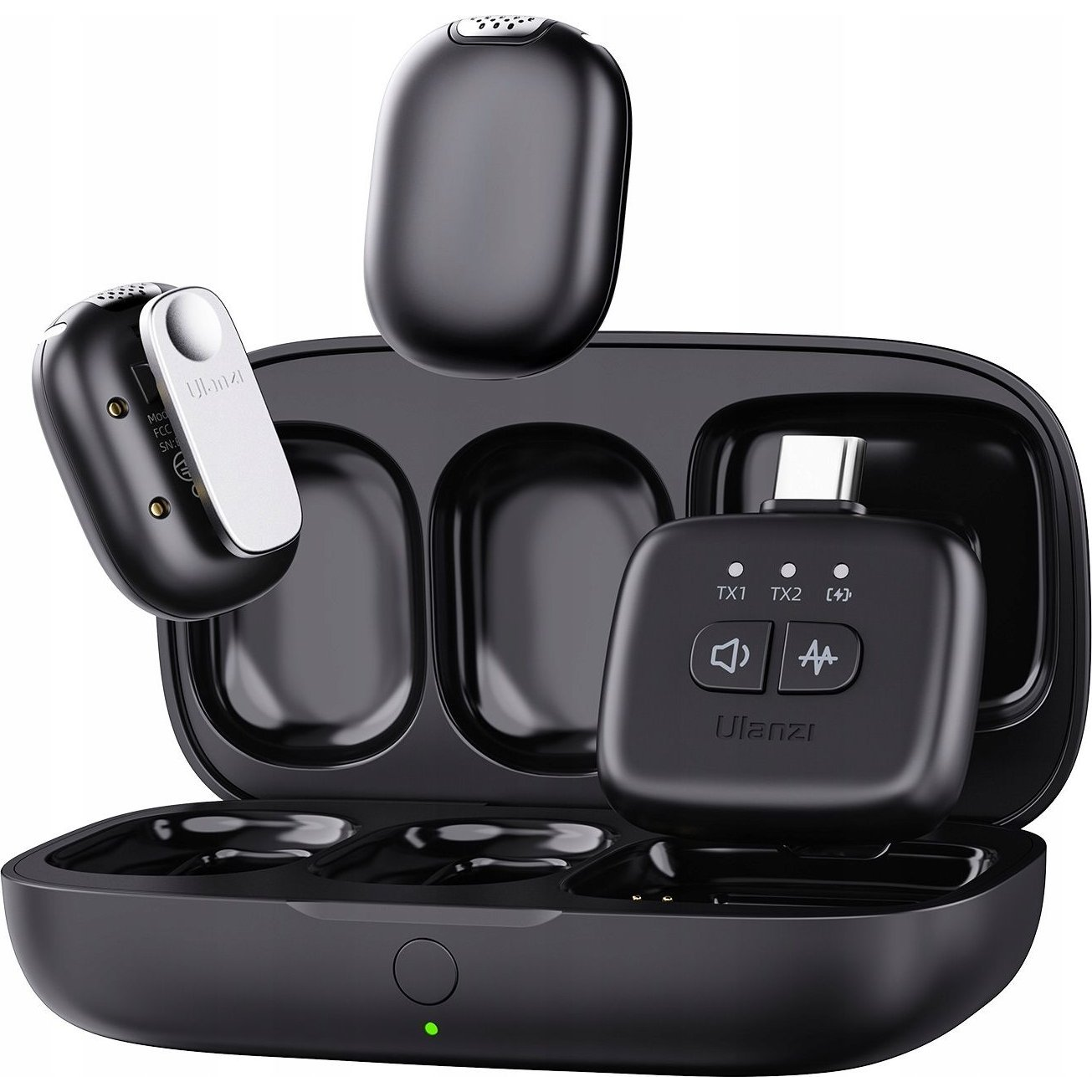 Ulanzi A30 vezeték nélküli mini mikrofon (2 adó és 1 vevő, USB-C, lightning) (fekete) (SB9821)