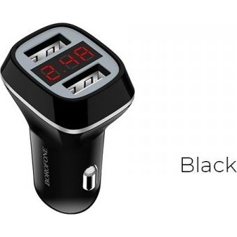 Autós töltő Borofone 2x USB LCD kijelzővel Fekete (BFO-BZ3-B)