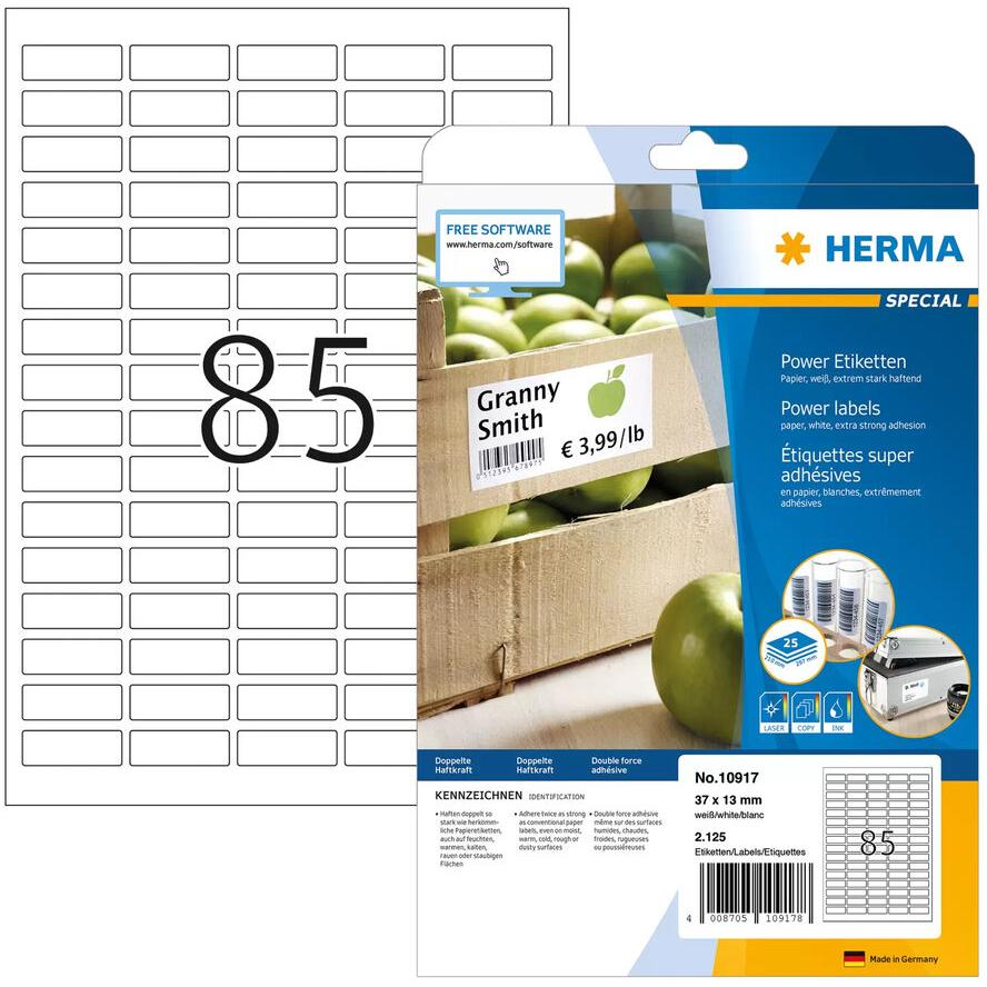 Herma 37 x 13 mm Etikett tintasugaras és lézernyomtatóhoz (2125 címke / csomag) (10917)