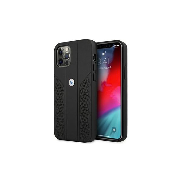 BMW BMHCP12LRSPPK iPhone 12 Pro Max 6,7" készülékhez kemény tok Leather Curve Perforate fekete