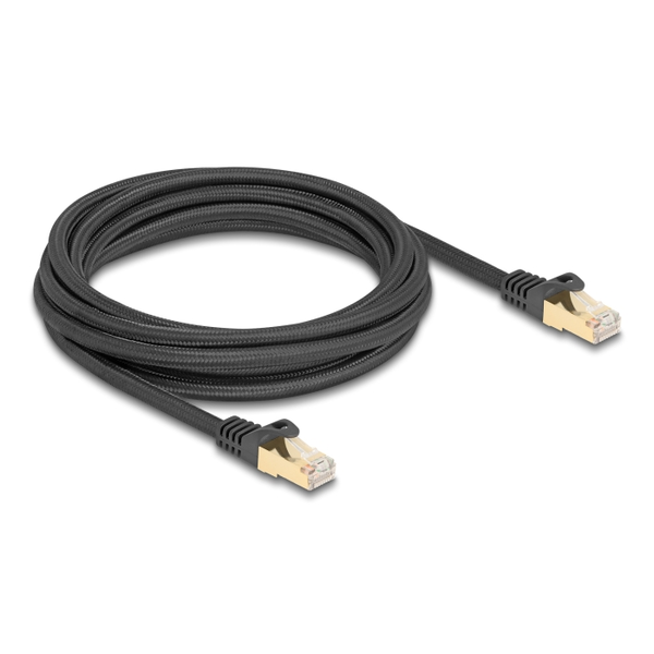 Delock RJ45 hálózati kábel fonott borítással Cat.6A S/FTP apa - apa 3 m fekete (80319)