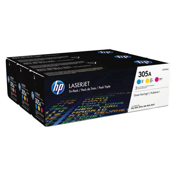HP 305A CF370AM комплект от 3 тонера – синьо/магента/жълто