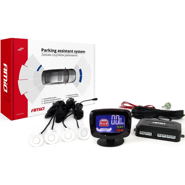 Amio Tolatóradar Grafikus Led Kijelzővel 4 Darab Fehér 22 mm-es Szenzorral