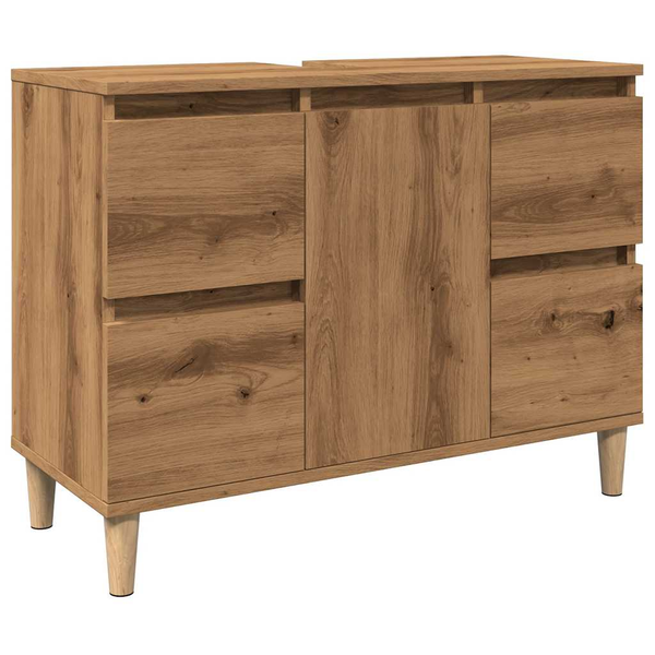 kézműves tölgy színű szerelt fa mosdószekrény 80 x 33 x 60 cm