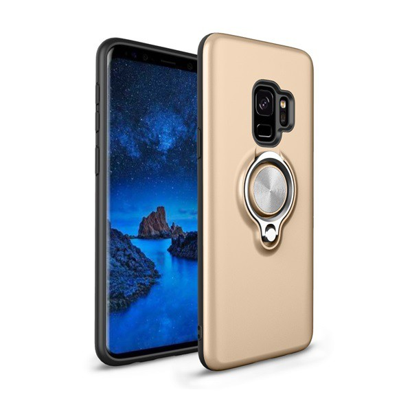 Műanyag telefonvédő (szilikon belső, közepesen ütésálló, telefontartó gyűrű, 360°-ban forgatható) ARANY [Samsung Galaxy S9 (SM-G960)]