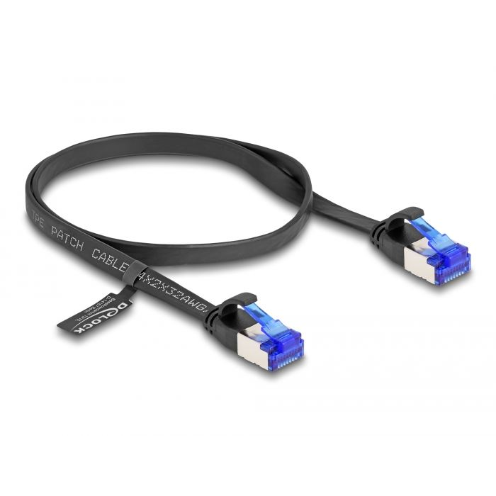 Delock RJ45 apa - apa Cat.6A hálózati kábel flexibilis 0,5m fekete (80174) (De80174)