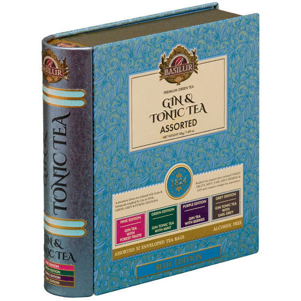 BASILUR gin &amp; Tonic Tea Blue Book Assorted fém dobozban, 32 × 1,5 g
