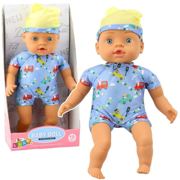 Baby Doll Kék Ruhák Mintás Kalap Fülekkel 31Cm- 24435