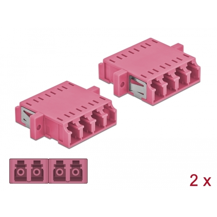Delock LC optikai szálas csatlakozó Quad anya - LC Quad anya, multimódosú 2 db. Lila (86542) (86542)