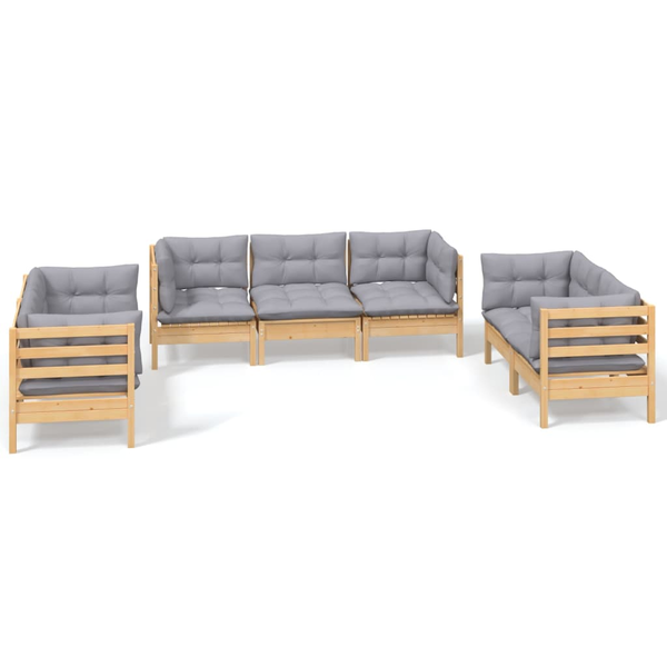 Set mobilier grădină cu perne gri, 7 piese, lemn masiv de pin