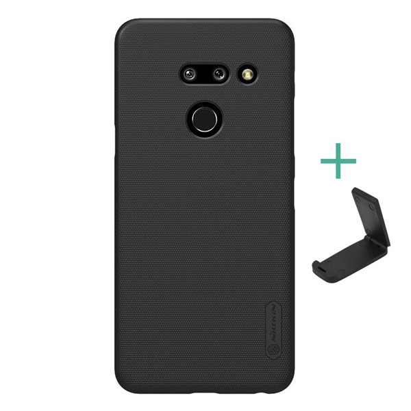 NILLKIN SUPER FROSTED műanyag telefonvédő (gumírozott, érdes felület + asztali tartó) FEKETE [LG G8 ThinQ (G820Q)] (5996457885305)