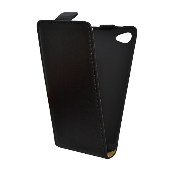 Tok álló, bőr hatású (FLIP, lefelé nyíló, szilikon tartó) FEKETE [Sony Xperia Z5 Compact (E5803)] (5996457586516)