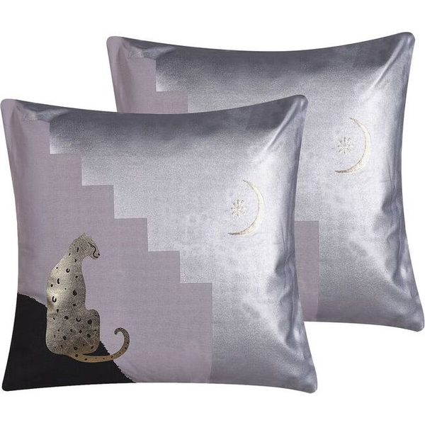 Conjunto De 2 Cojines Decorativos Multicolor Motivo De Guepardo Cuadrado 45 X 45 Cm Accesorios De Decoración Moderna Digitalis - Gris