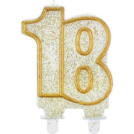 Gold, Arany csillámos tortagyertya, számgyertya 18-as (GODA1927)