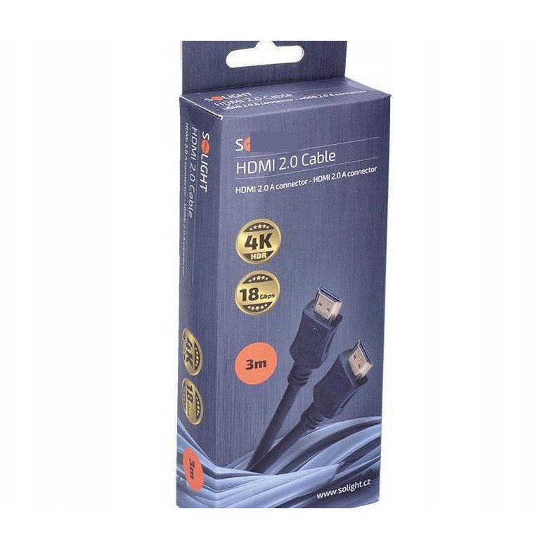 SOLIGHT HDMI 2.0 Összekötő Fekete 3m SSV1223 (SSV1223)