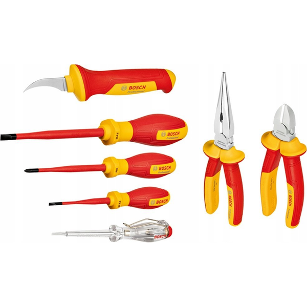 Zestaw narzędzi Bosch Bosch VDE tool set mixed, 7-piece (red/yellow, side cutters, needle-nose pliers, 4 screwdrivers, stripping knife)
