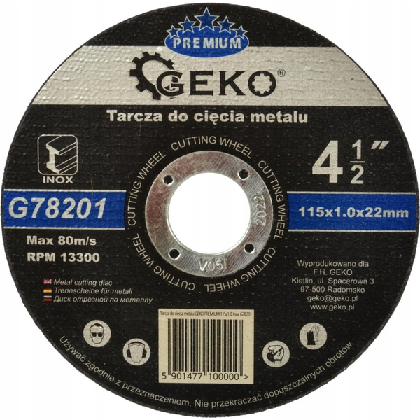  Geko Tarcza do cięcia metalu GEKO PREMIUM 115x1,0 Inox(10/100/400)