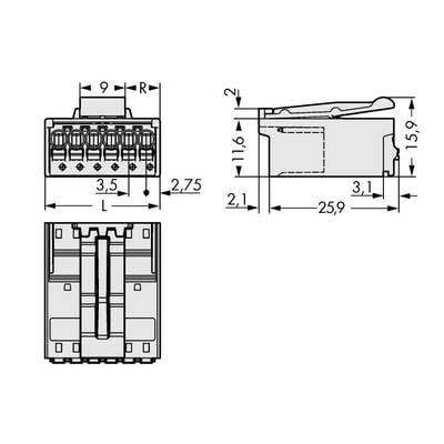 WAGO Stift ház panel 2091 Pólusok száma 6 Raszterméret: 3.50 mm 2091-1526/002-000 100 db