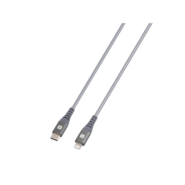 Кабел Skross, USB-C - Lightning, Метална оплетка, 2.0 м, Сив