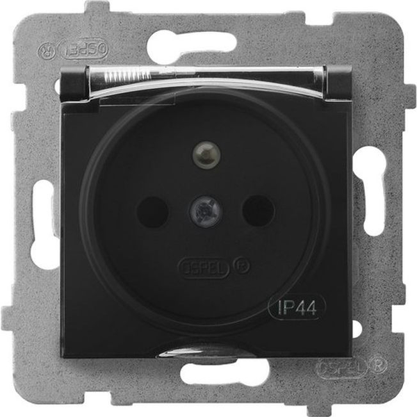 Ospel ARIA Gniazdo bryzgoszczelne z/u IP44 wieczko przezroczyste czarny metalik GPH-1UZ/m/33/d