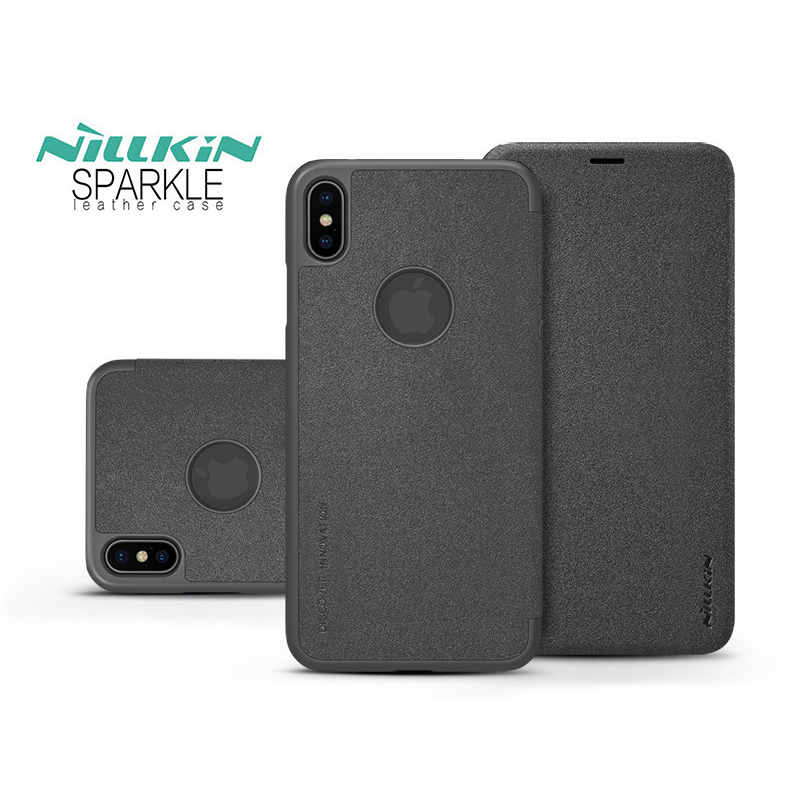 Apple iPhone XS Max oldalra nyíló flipes tok - Nillkin Sparkle Logo - fekete (NL164741)