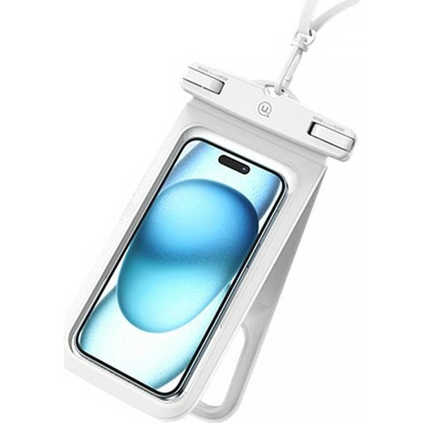 Usams vízhatlan/vízálló tok, AQUA (univerzális, IP68, nyakba akasztható, kétrekeszes kialakítás, 7" méret) FEHÉR (FSD1402)