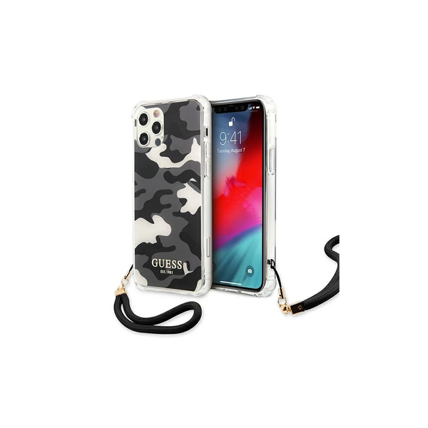Guess GUHCP12MKSARBK iPhone 12/12 Pro 6,1 készülékhez kemény tok - Camo Collection - fekete