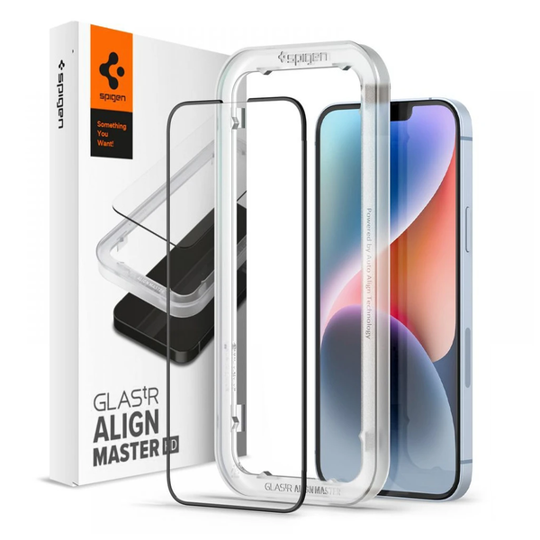 SPIGEN ALM GLASS FC kijelzővédő iPhone 13 / 13 Pro / 14 / 16e/17e készülékhez fekete