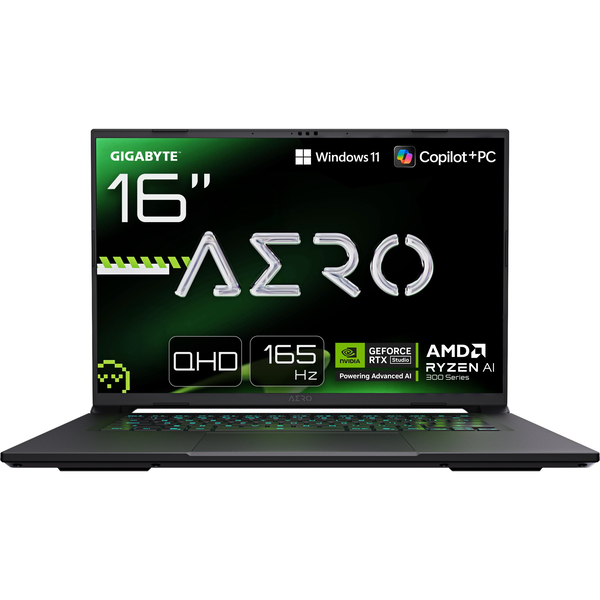 GIGABYTE AERO X16 1VH93DEC64AH laptop Copilot+ PC AMD Ryzen AI 7 350 40,6 cm (16") WQXGA 32 GB DDR5-SDRAM 1 TB SSD NVIDIA GeForce RTX 5060 Wi-Fi 6E (802.11ax) Windows 11 Home Tysk Grå
