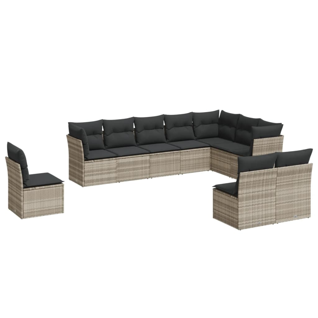 10 részes világosszürke polyrattan kerti ülőgarnitúra párnákkal (3249641)