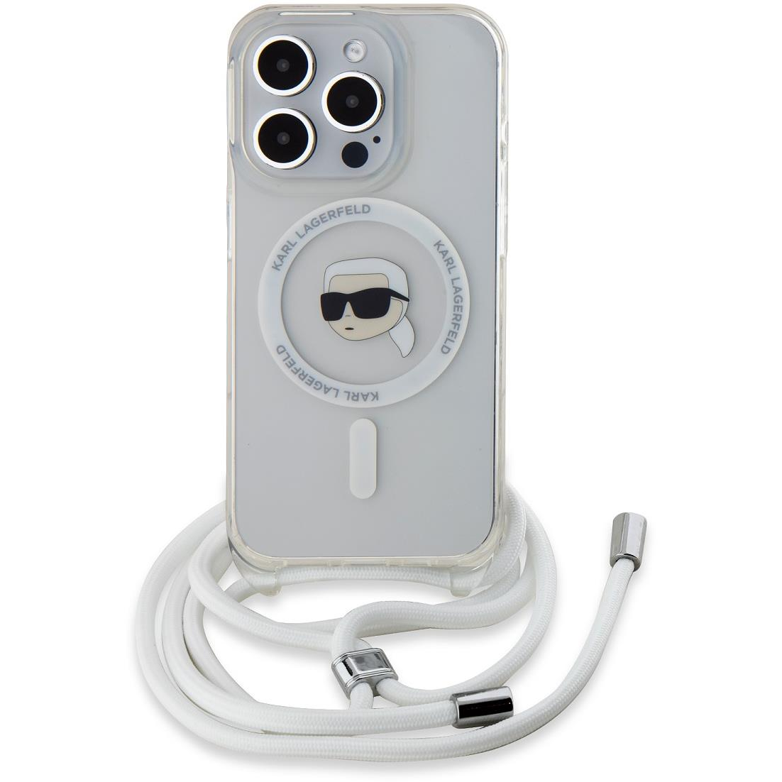 Karl Lagerfeld IML Crossbody Karl Head MagSafe iPhone 15 Pro Max átlátszó tok (KLHMP15XHCKHNT)