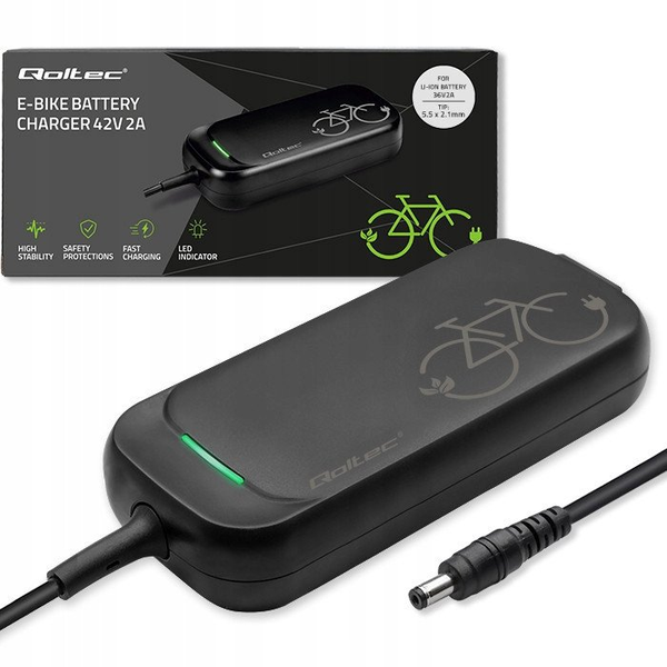 Ładowarka Qoltec do roweru skutera elektrycznego 36V | 42V | 2A | 5.5*2.1 | wodoodporna + kabel zasilający