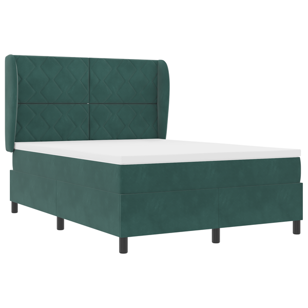 Boxspring Ágy Mattal Sötétzöld színben, 140x190 cm, Bársony