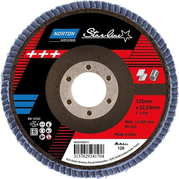 Norton Clipper Tarcza lamelkowa FLD FDTF 125x22 R82B NOR P120 STARL EU