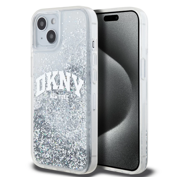 DKNY Liquid Glitter Arch Logo tok iPhone 15 készülékhez átlátszó
