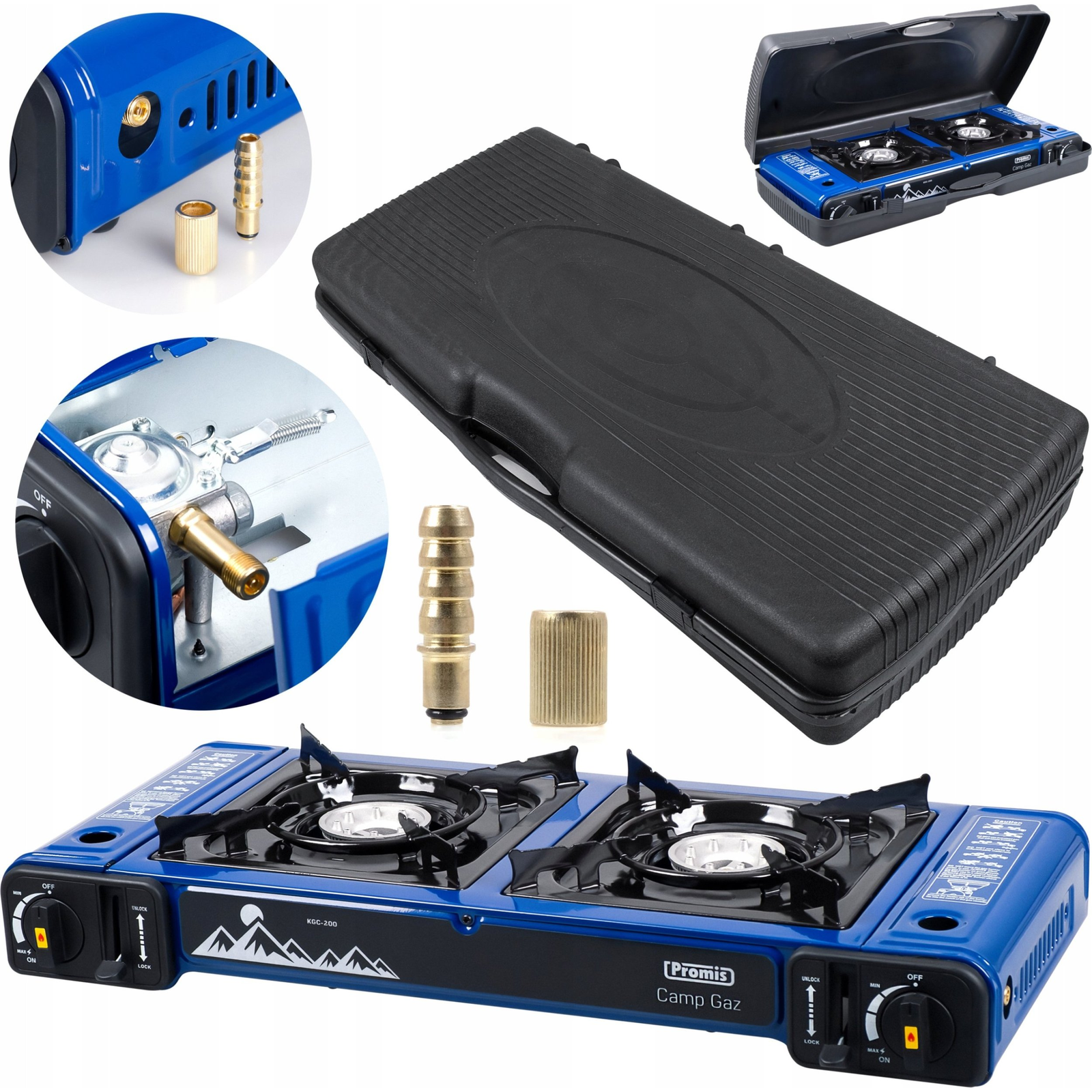 Promis KGC200 Hordozható 2 zónás Gáz főzőlap 2500W - Fekete / Kék (KGC200)