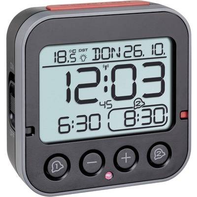TFA Dostmann 60.2550.01 Rádiójel vezérlésű Ébresztőóra Fekete Riasztási idők 2 (60.2550.01)
