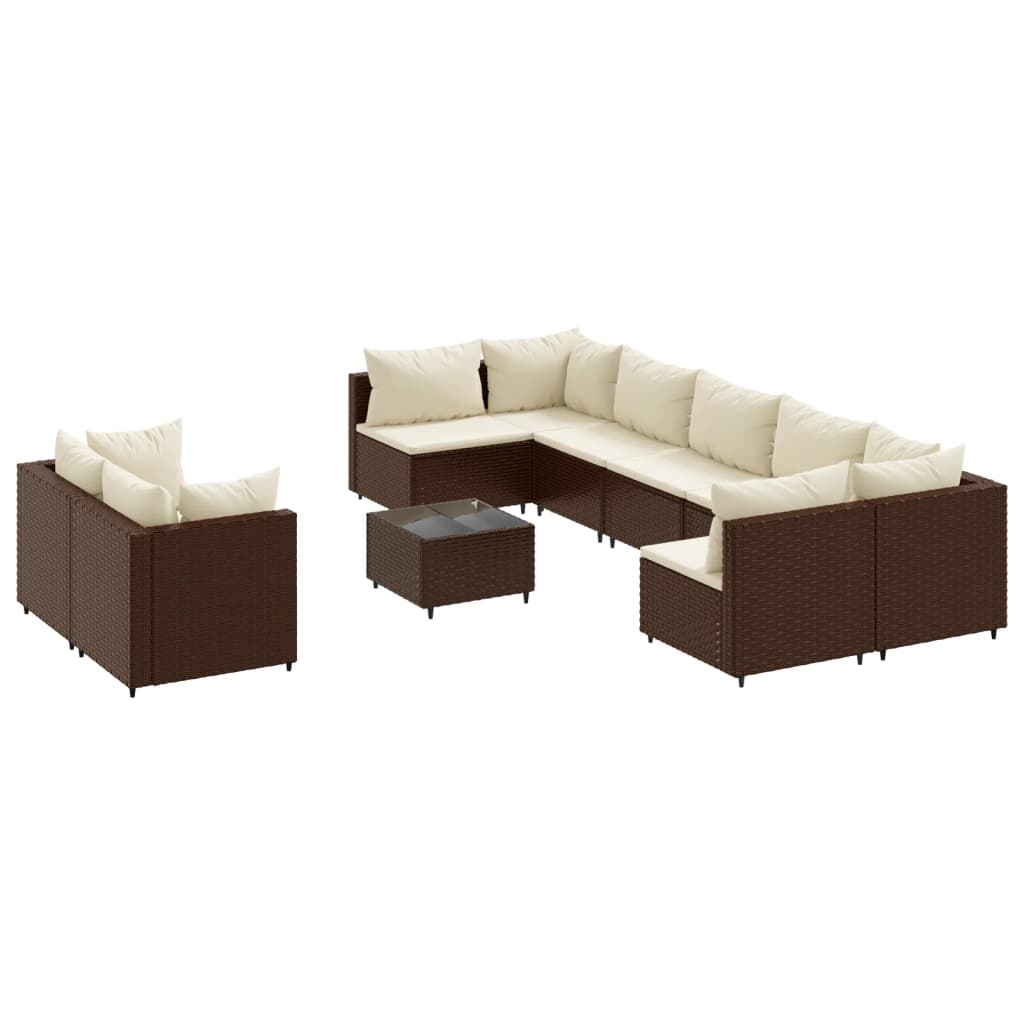 10 részes barna polyrattan kerti ülőgarnitúra párnákkal (3308305)