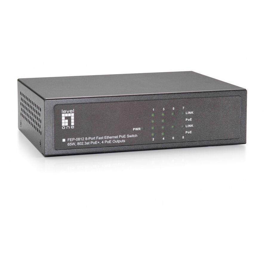 LevelOne FEP-0812 hálózati kapcsoló Fast Ethernet (10/100) Ethernet-áramellátás (PoE) támogatása Fekete (FEP-0812)