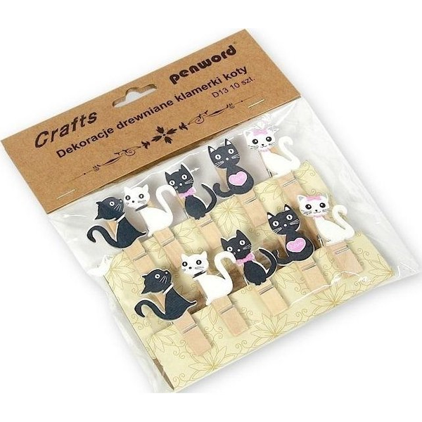 Dekoracja drewniana klamerki koty 10szt