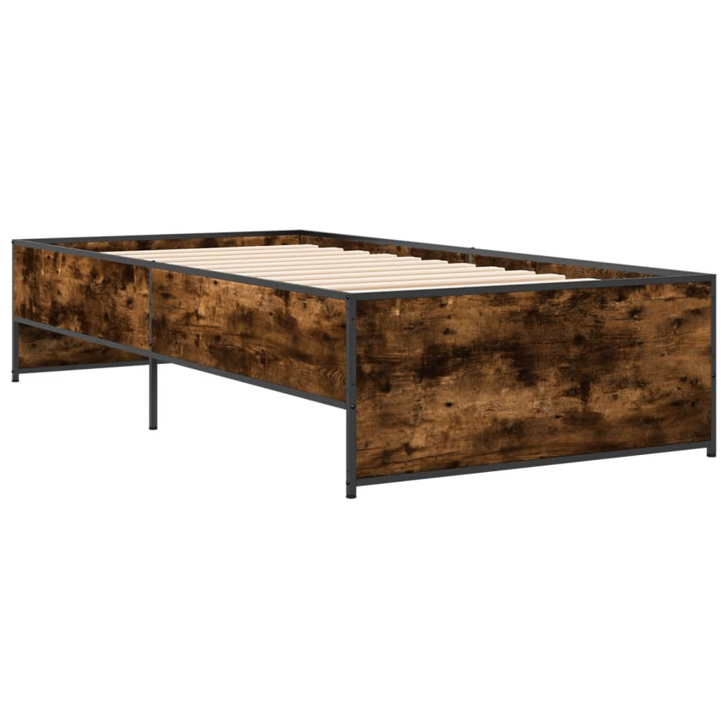 füstös tölgyszínű szerelt fa és fém ágykeret 75 x 190 cm (845253)