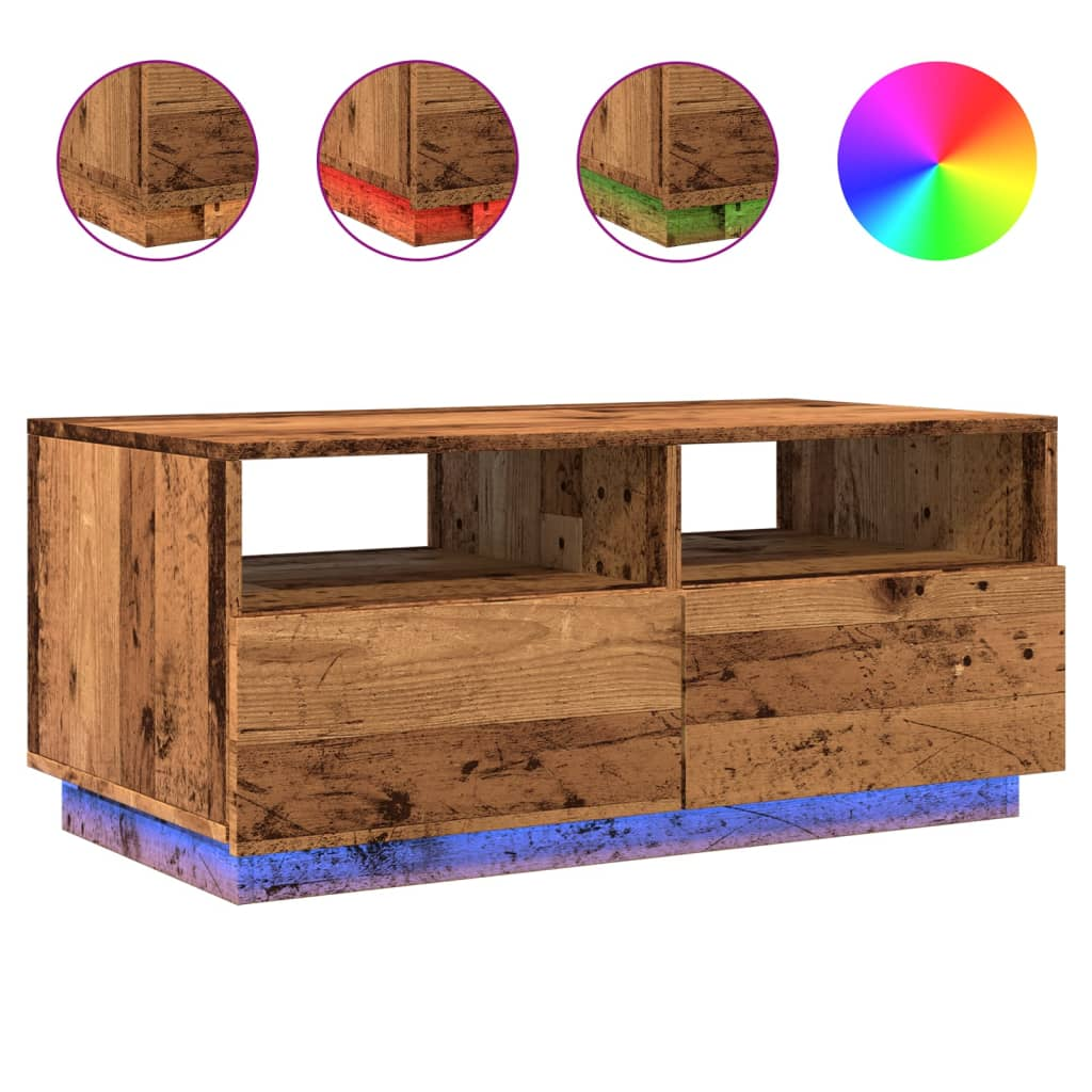 antik fa színű dohányzóasztal LED-lámpákkal 90 x 49 x 40 cm (857710)