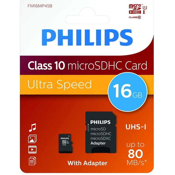 16GB micro SDHC Philips UHS-I U1 + adapter (PH669074)
