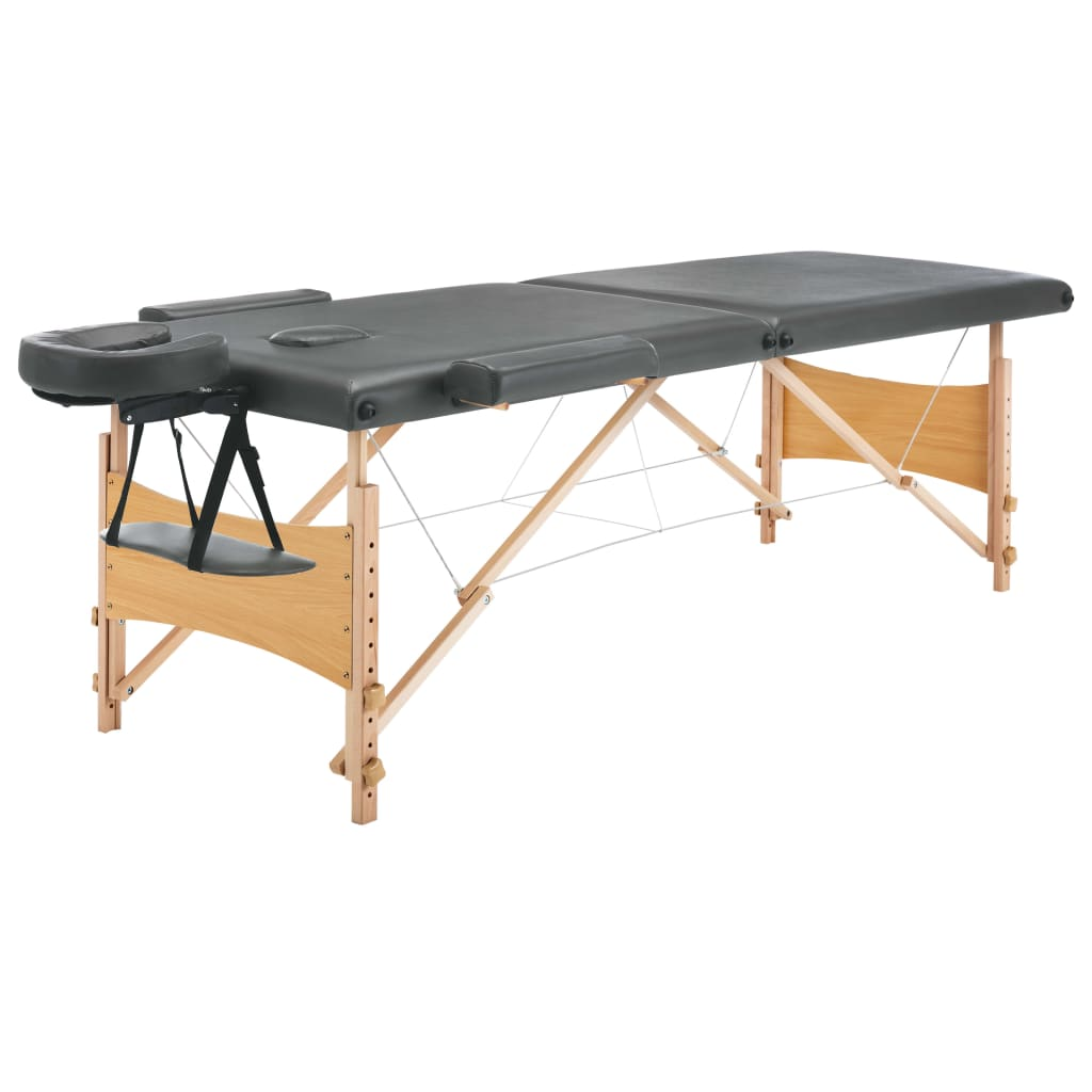 antracit 2 zónás masszázsasztal favázzal 186 x 68 cm (110171)