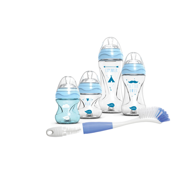 NUVITA Cumisüveg szett + Mimic cumisüveg mosó kefe - Blue- 10051