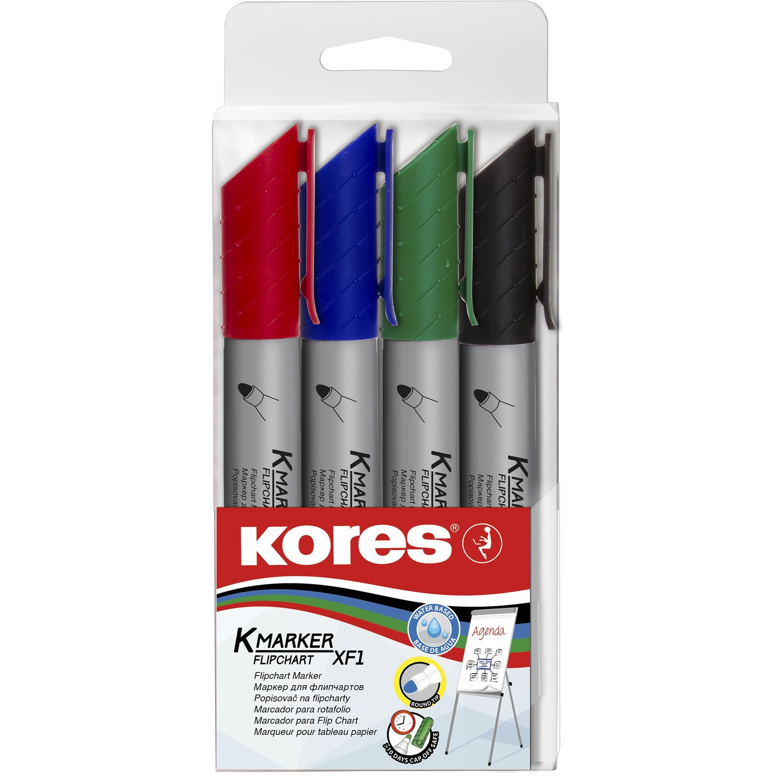 KORES K-MARKER flipchart táblákhoz, kerek hegy - 4 szín a szettben (21344)