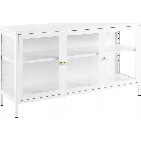 Aparador De Metal Blanco 115 X 35 Cm 3 Puertas Vidrio Templado Estantes Newport - Blanco