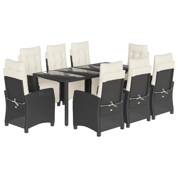 Set mobilier de grădină cu perne, 9 piese, negru, poliratan