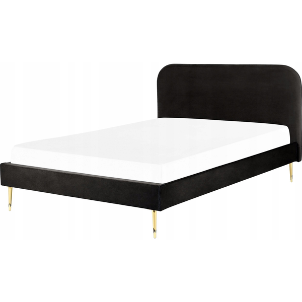 Cama Con Somier De Terciopelo Negro Dorado 180 X 200 Cm Patas De Metal Flayat - Negro